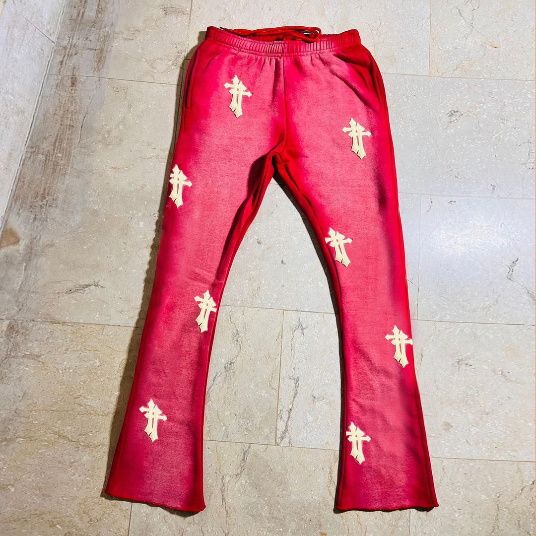 Personalized Street Style Cross Print Casual Flared Pants