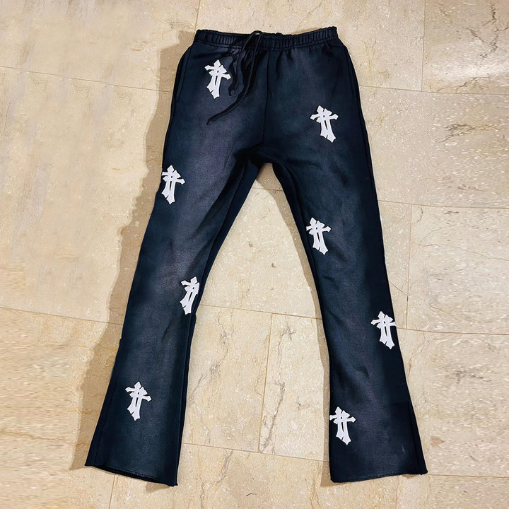 Personalized Street Style Cross Print Casual Flared Pants