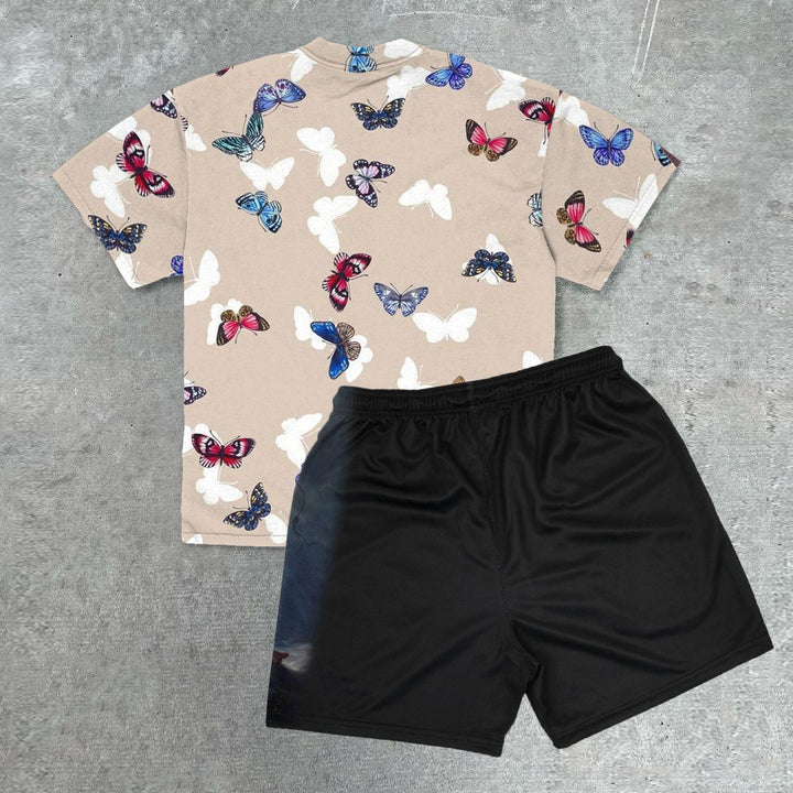 LA Butterfly Print Short Sleeve Suit