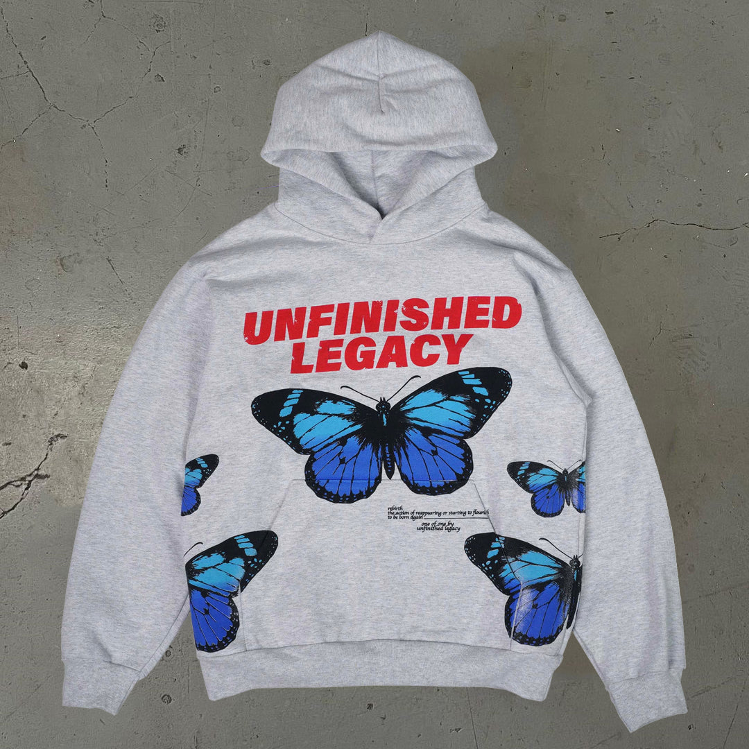 Butterfly & Unfinishedlegacy Print Long Sleeve Hoodie - boasready