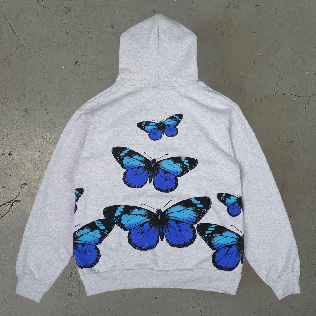 Butterfly & Unfinishedlegacy Print Long Sleeve Hoodie - boasready