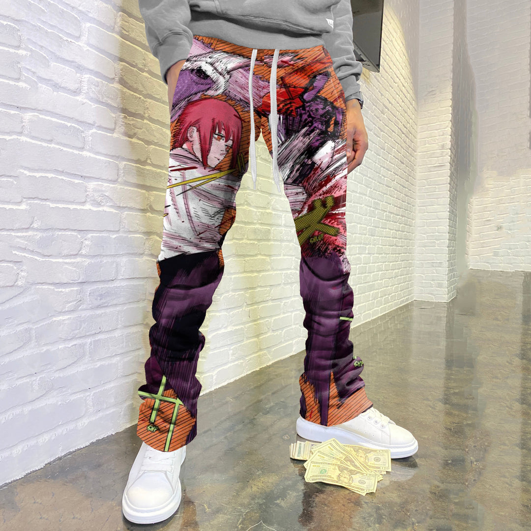 Fashion Anime Print Flared Trousers - boasready