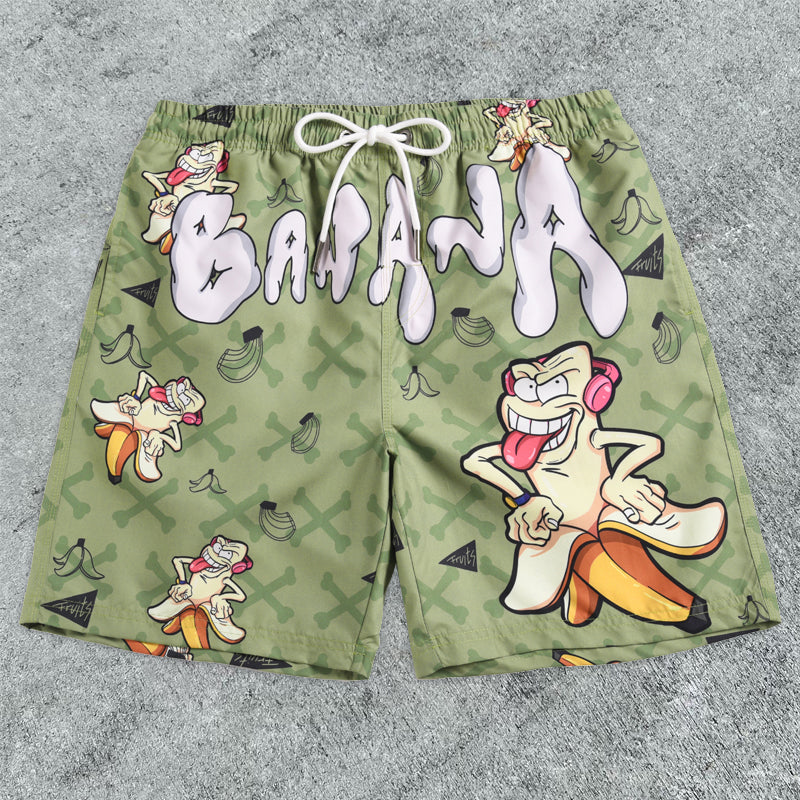 Hip Hop Graffiti Cartoon Print Board Shorts - boasready