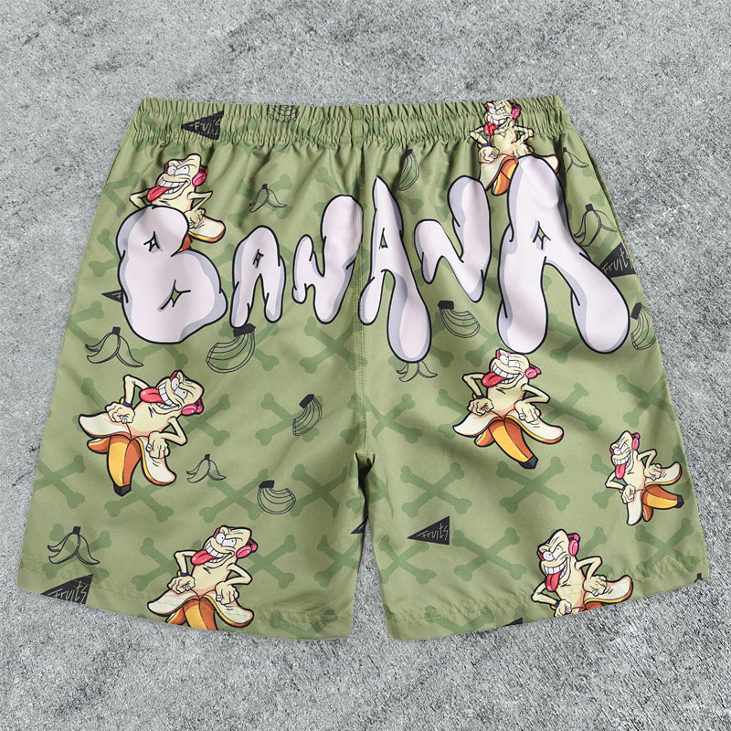 Hip Hop Graffiti Cartoon Print Board Shorts - boasready