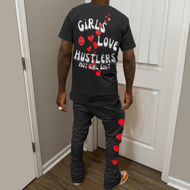 Girls Love Hustlers Hearts Print Two Piece Set