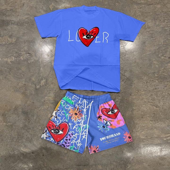 Casual personalized love print T-shirt shorts suit