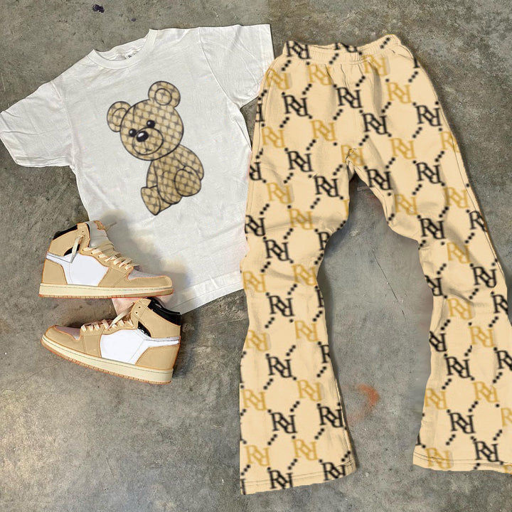 Bear Print T-Shirt Trousers Two-Piece Set