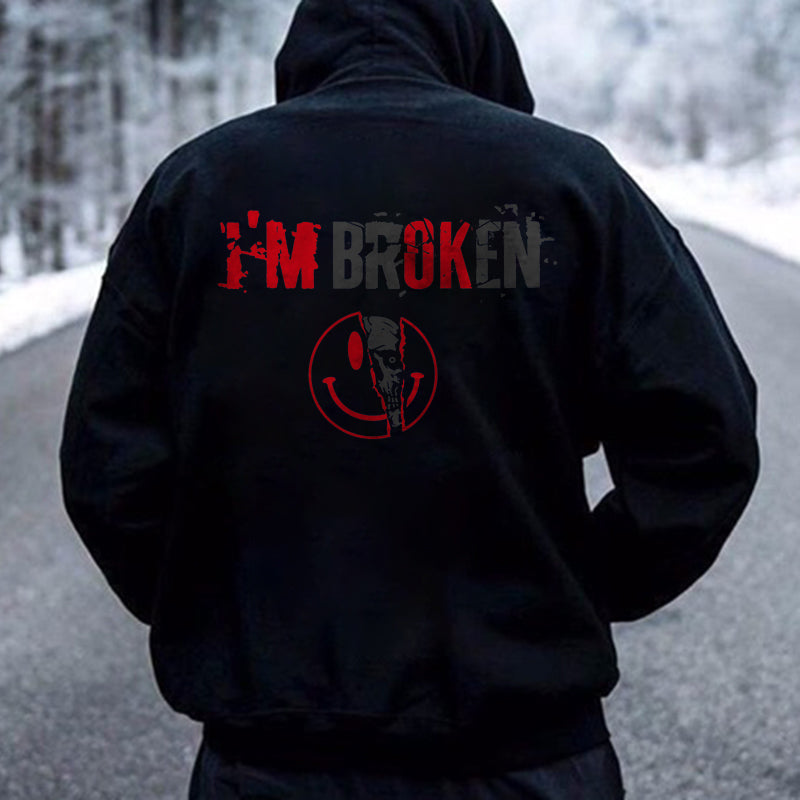 I'm Broken Letters Print Men‘s Vintage Hoodie - boasready