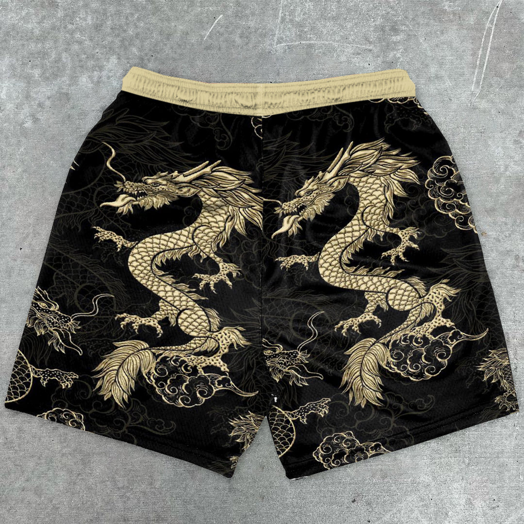 Retro Trendy Dragon Print Shorts