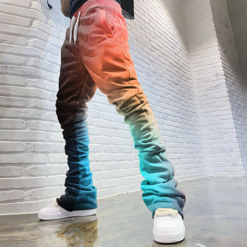 Stylish Iridescent Print Pattern Casual Stacking Pants - boasready