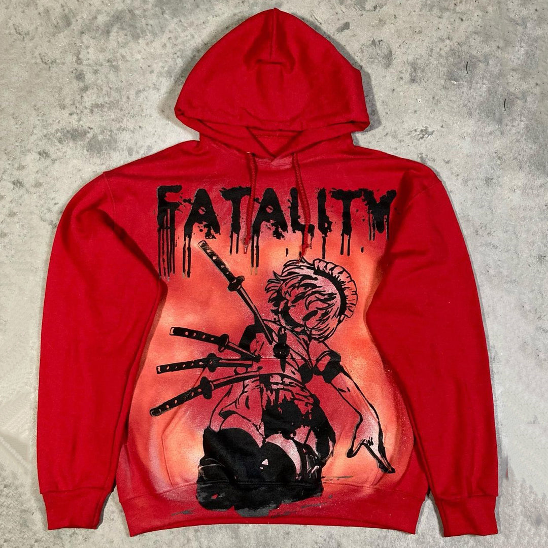 Hippie Fatality Print Long Sleeve Hoodie - boasready