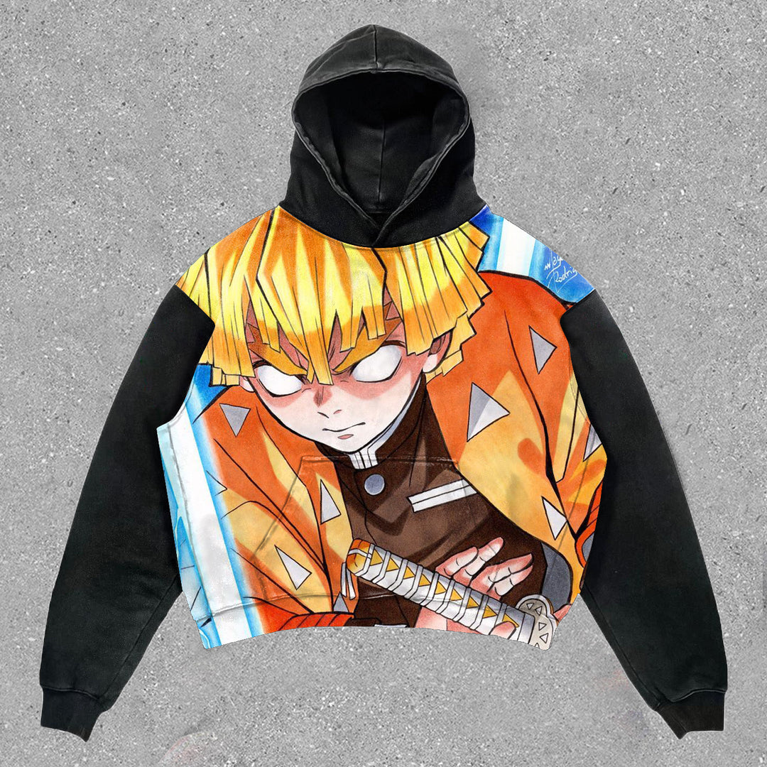 Trendy Personalized Anime Print Street Style Hoodie - boasready