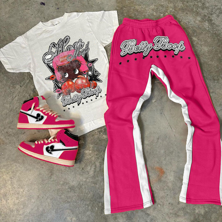 Betty Boop Print T-Shirt Trousers Two-Piece Set