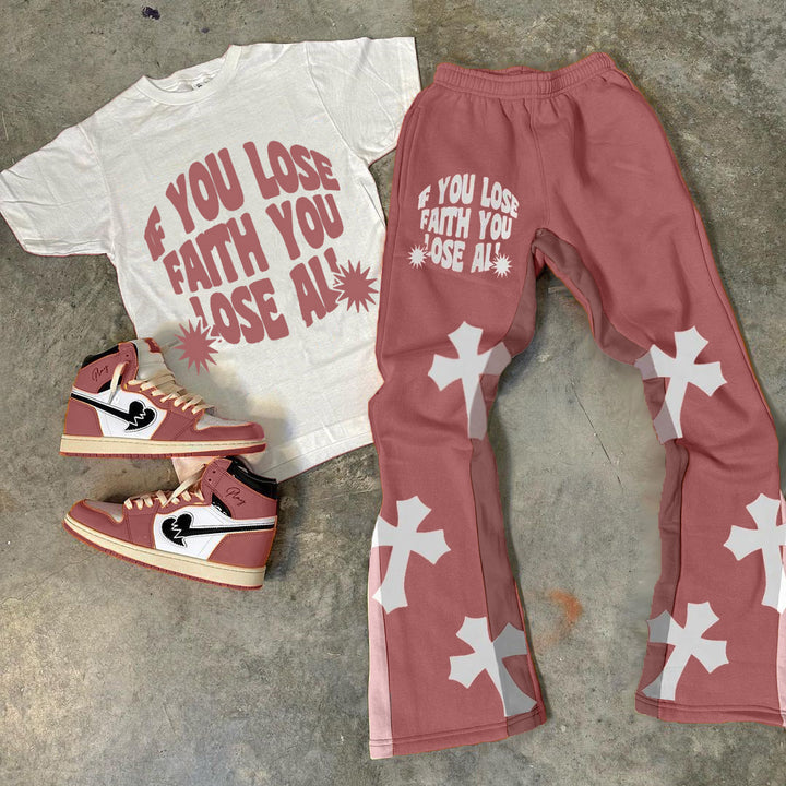 Letter & Cross Print Two-Piece Set