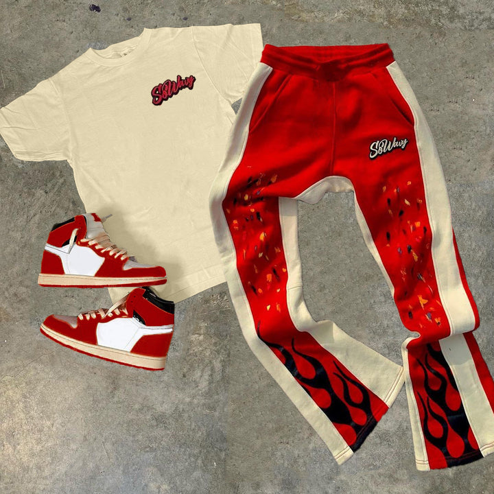 Sowavy Print T-Shirt Trousers Two-Piece Set