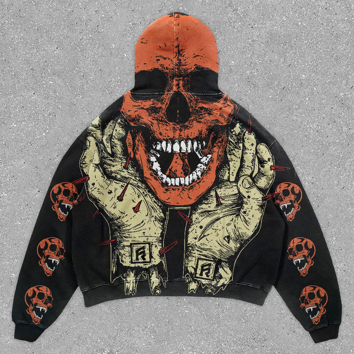 Skull Retro Street Print Long Sleeve Hoodie