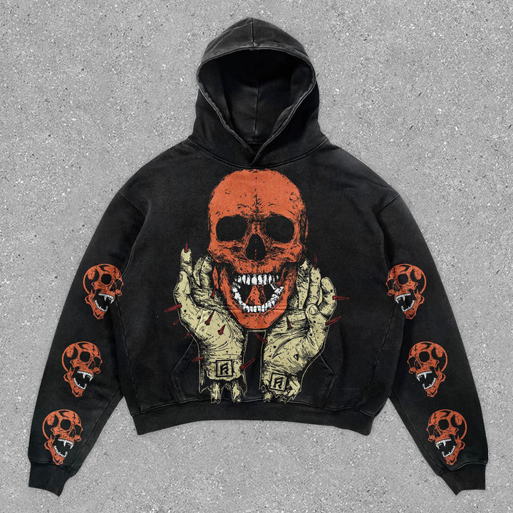 Skull Retro Street Print Long Sleeve Hoodie