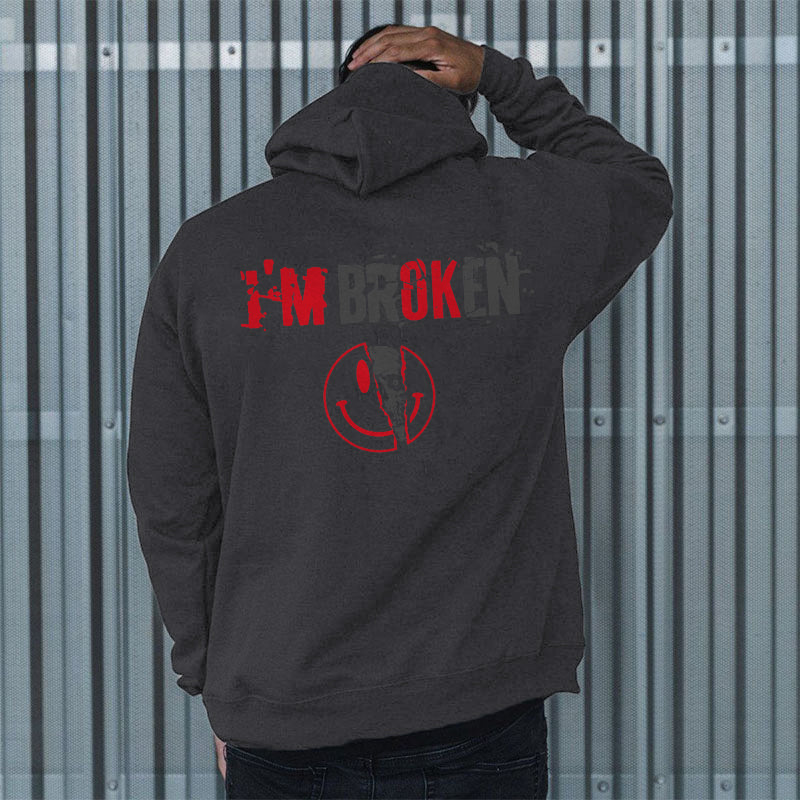 I'm Broken Letters Print Men‘s Vintage Hoodie - boasready