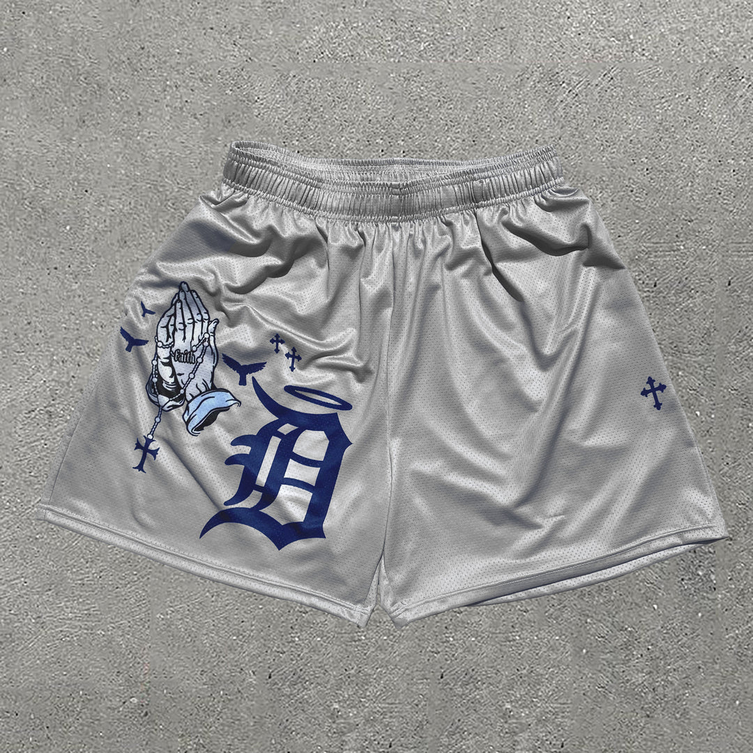 Casual Detroit Print Mesh Shorts - boasready