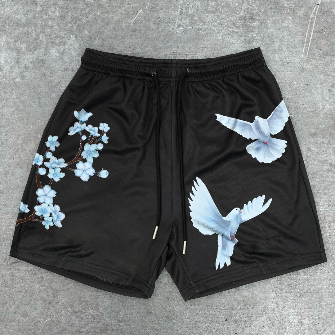 Art Dove Sakura Pattern Casual Shorts - boasready