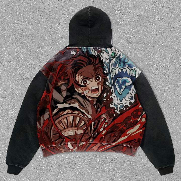 Stylish Preppy Anime Print Long Sleeve Hoodie - boasready