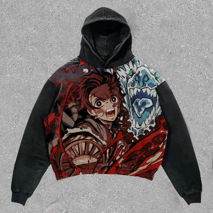 Stylish Preppy Anime Print Long Sleeve Hoodie - boasready