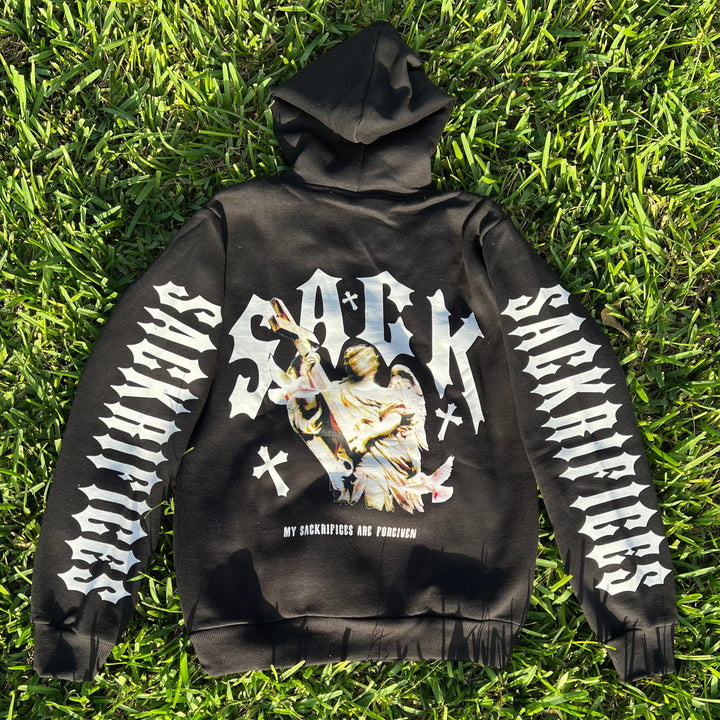 Casual Sackrifices Cross Print Long Sleeve Hoodie - boasready