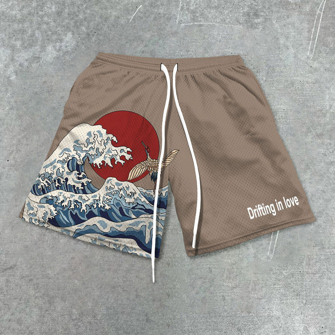 Vintage Surf Print Mesh Shorts - boasready