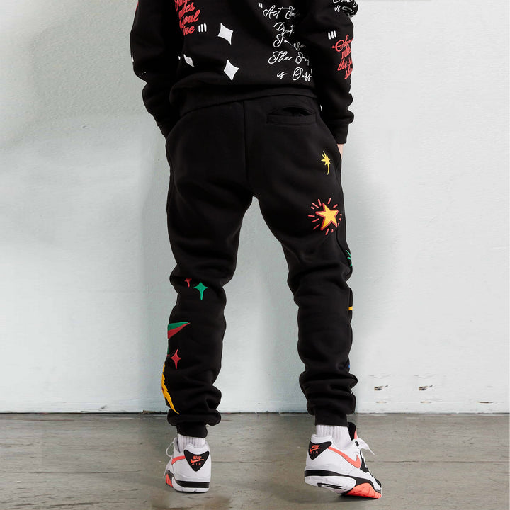 Graffiti character print casual trousers