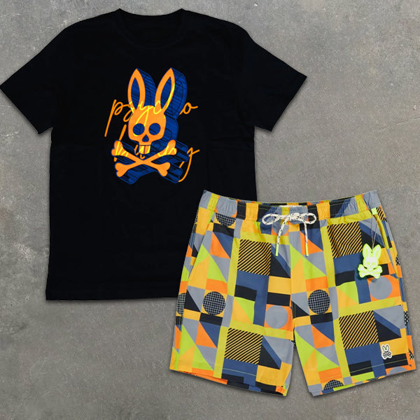 Skull Rabbit Graphic Print Short Sleeve Two Piece - boasready