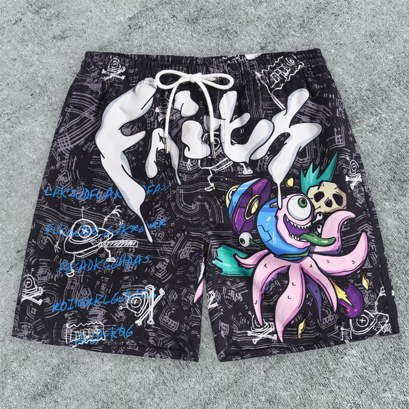 Original Cartoon Print Outdoor Beach Shorts - boasready