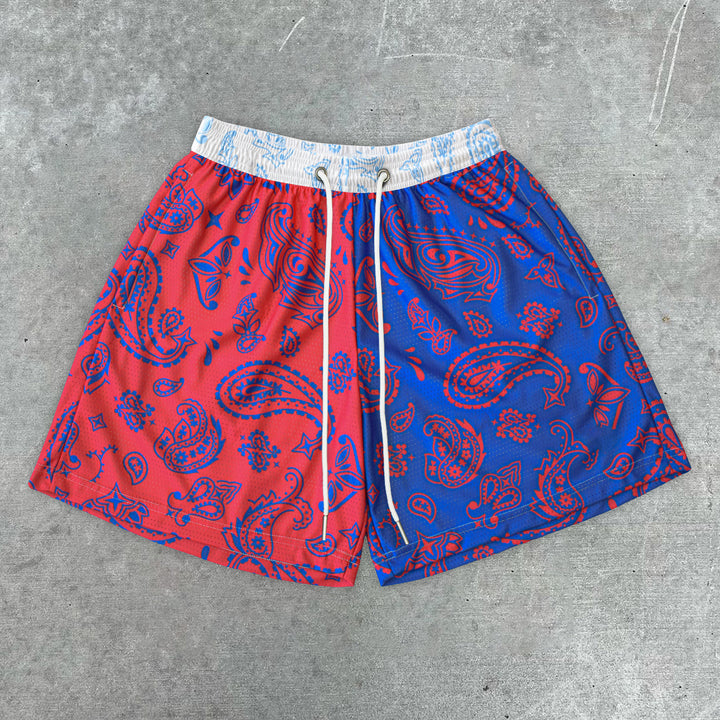 Paisley print paneled color contrast shorts