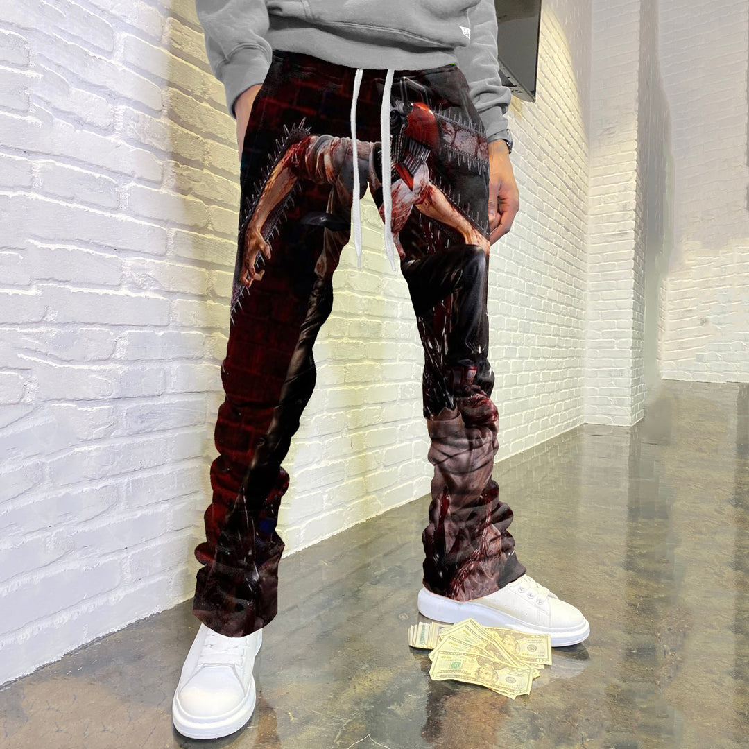 Fashion Anime Print Flared Trousers - boasready