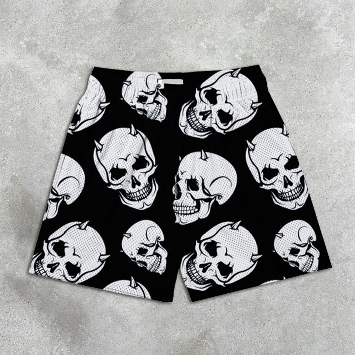 Skull Print Elastic Shorts - boasready