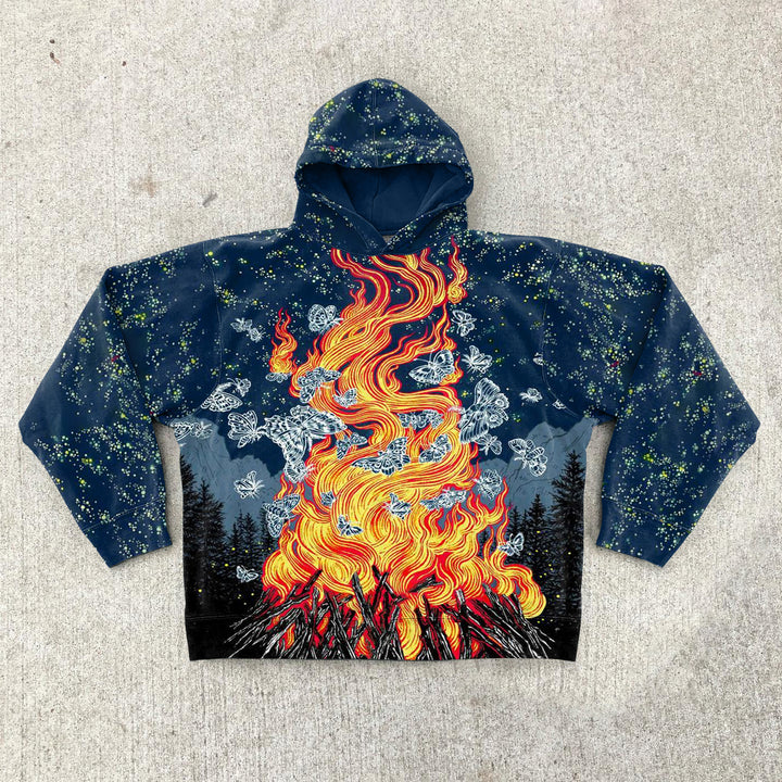 flame butterfly print vintage hoodie - boasready