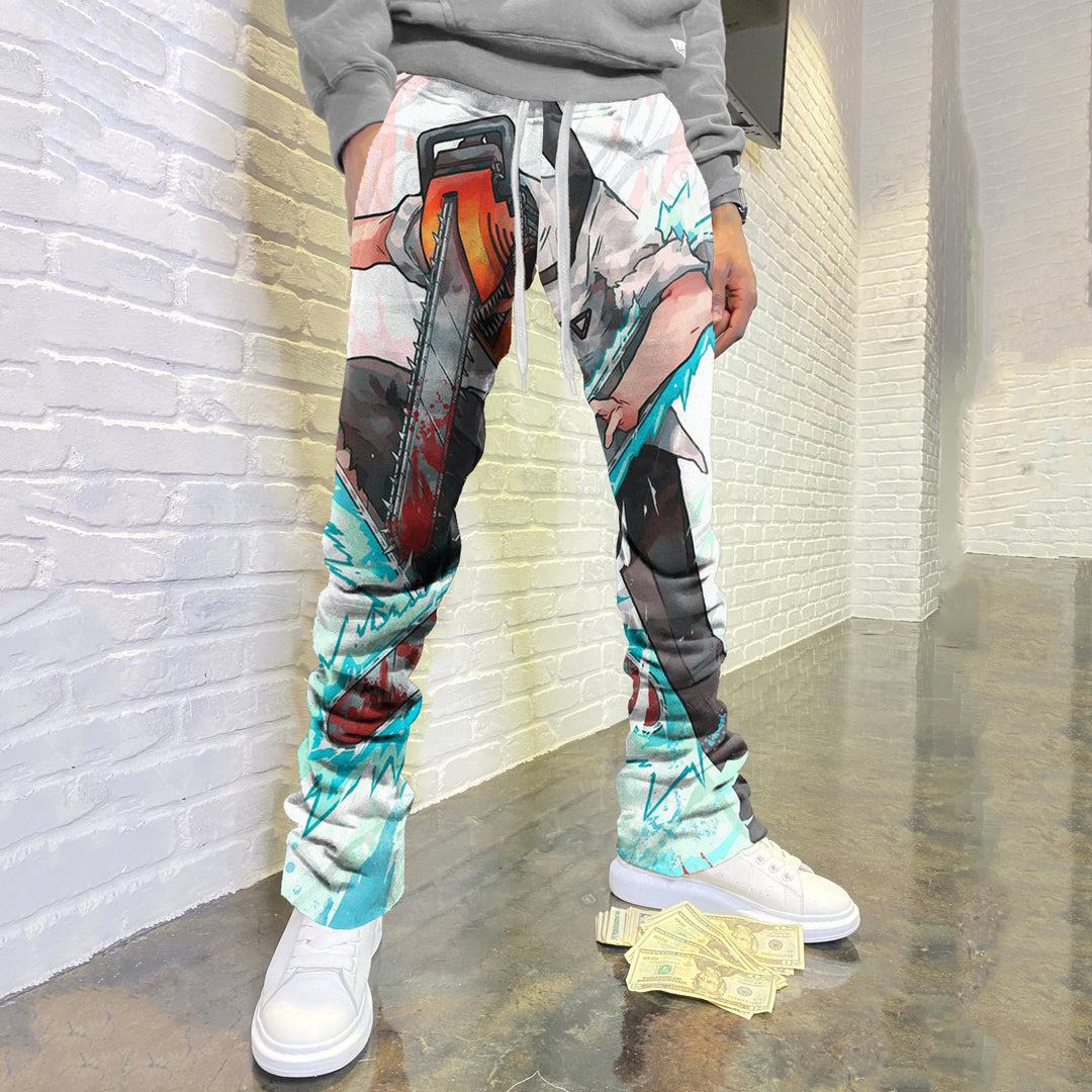 Fashion Anime Print Flared Trousers - boasready