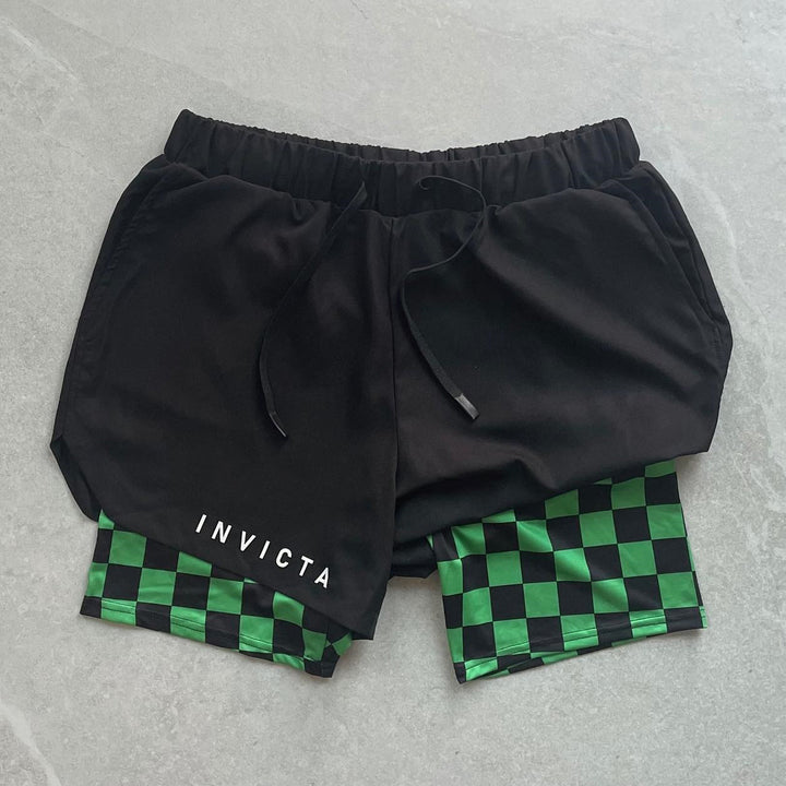 Invictakuru Anime Check Print Double Layer Quick Dry Shorts