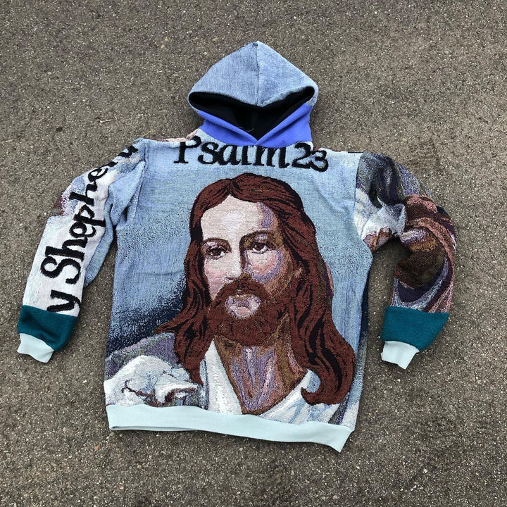 Vintage Jesus Print Casual Long Sleeve Hoodie