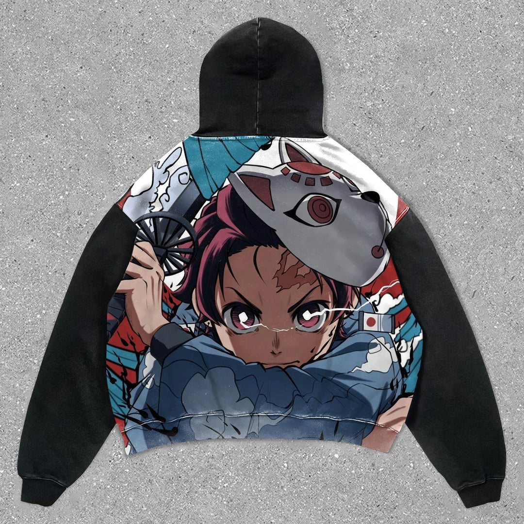 Fashion Anime Preppy Print Long Sleeve Hoodie - boasready