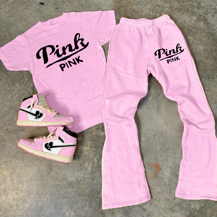 Pink Print T-Shirt Trousers Two-Piece Set