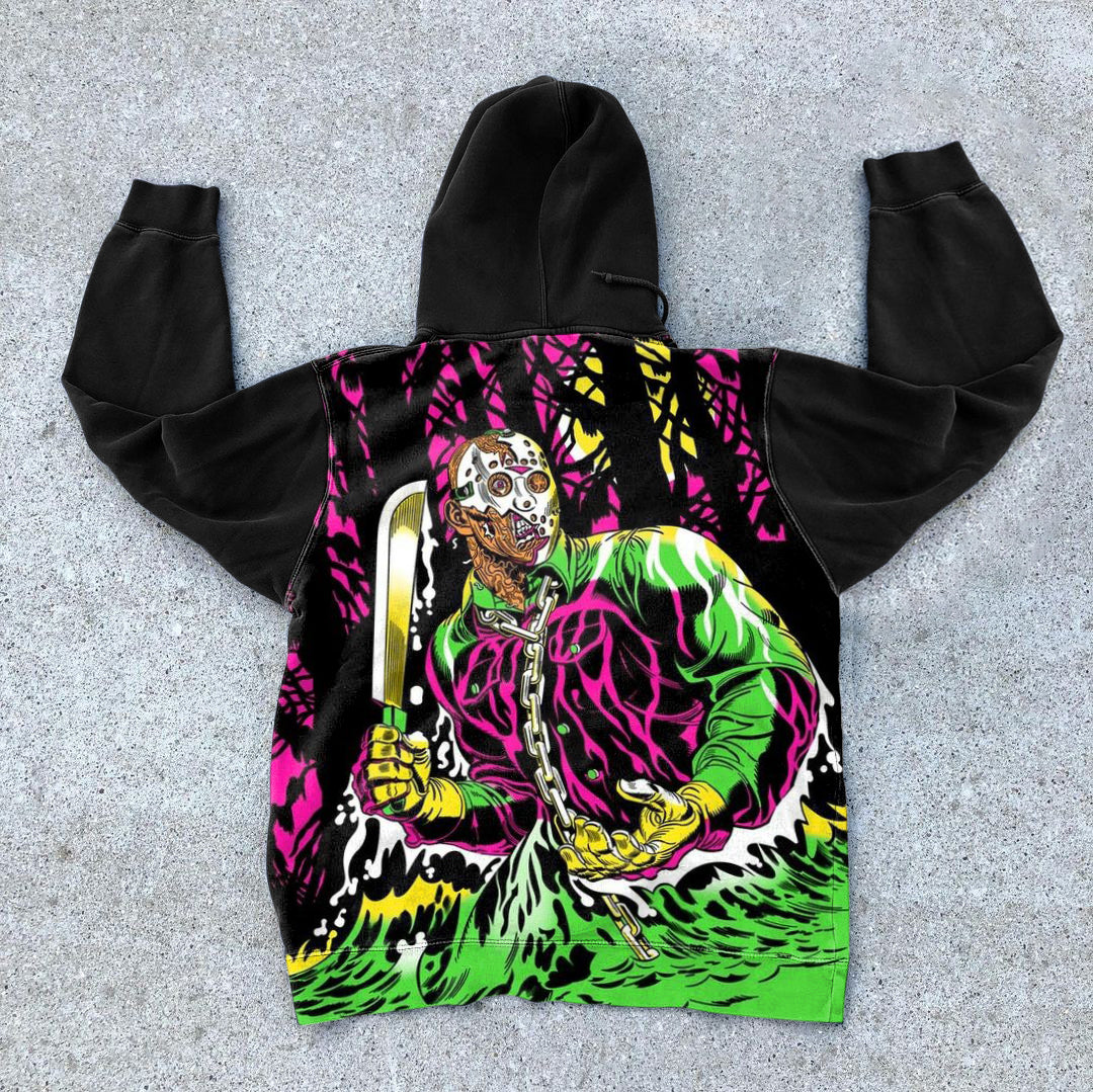 Retro Trendy Cartoon Color Contrast Hoodie - boasready