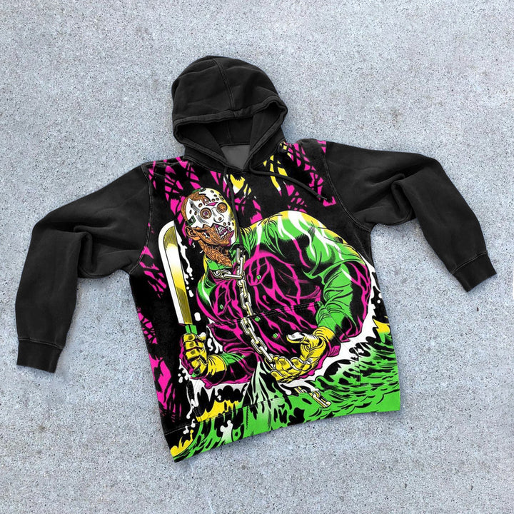 Retro Trendy Cartoon Color Contrast Hoodie - boasready