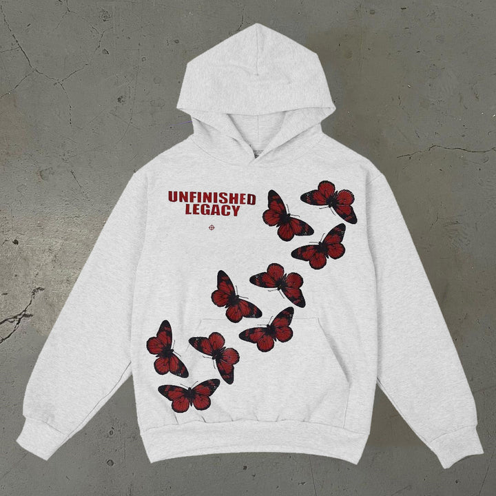 Unfinishedlegacy & Butterfly Print Long Sleeve Hoodie