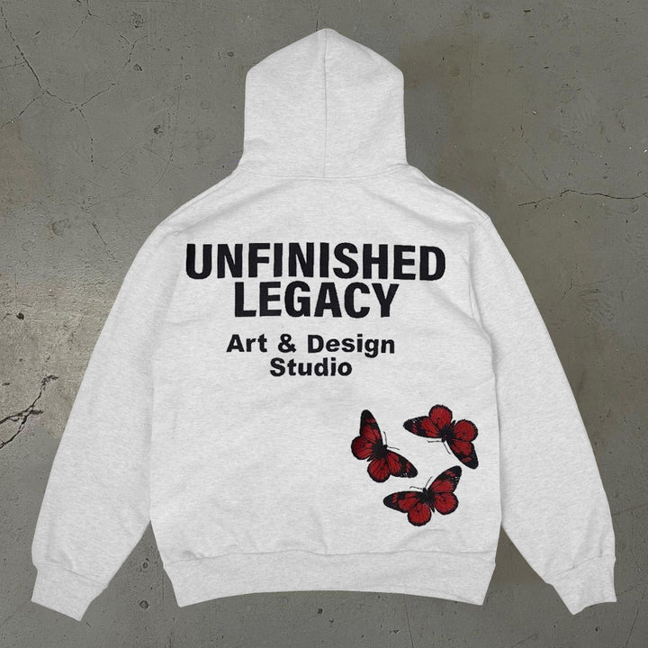 Unfinishedlegacy & Butterfly Print Long Sleeve Hoodie