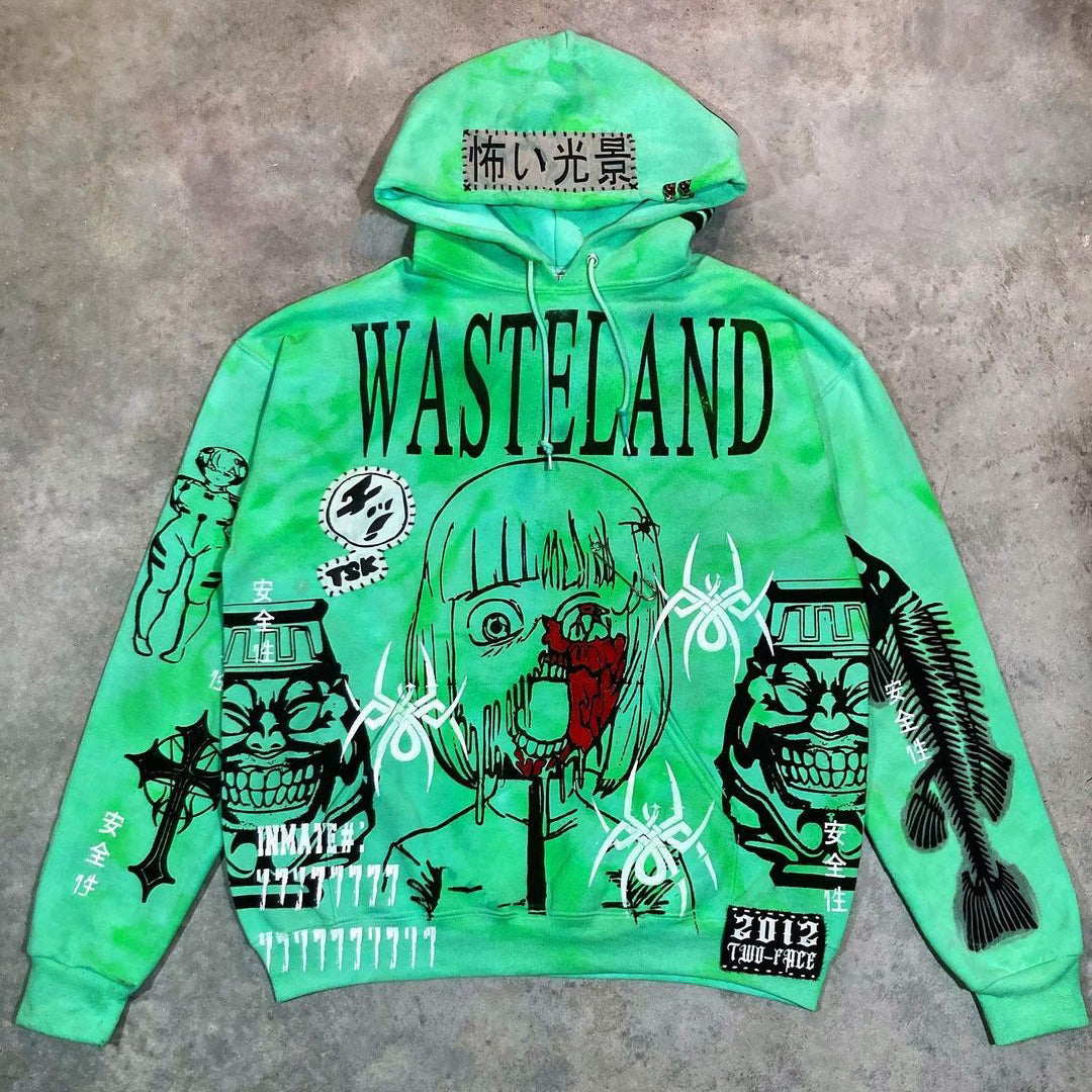 Fashion Wasteland Print Long Sleeve Hoodie - boasready