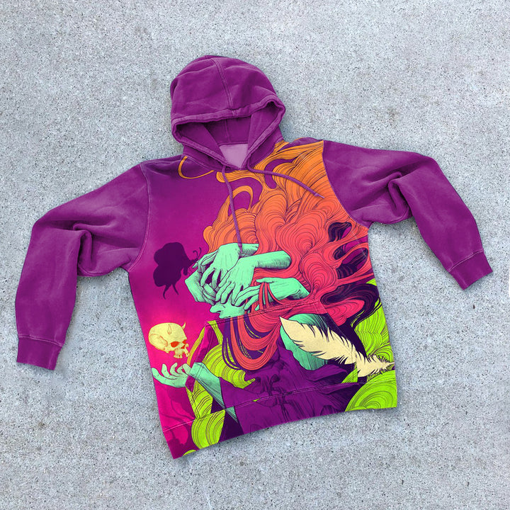 Retro Contrast Cartoon Print Hoodie - boasready