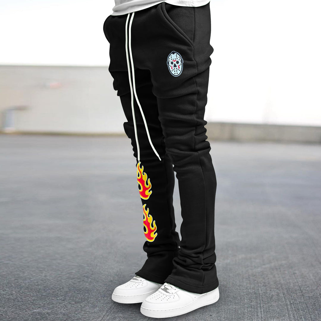 Trendy retro flame pattern slim-fit trousers