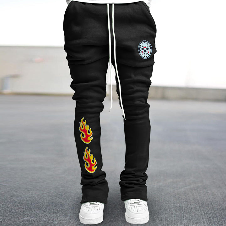 Trendy retro flame pattern slim-fit trousers