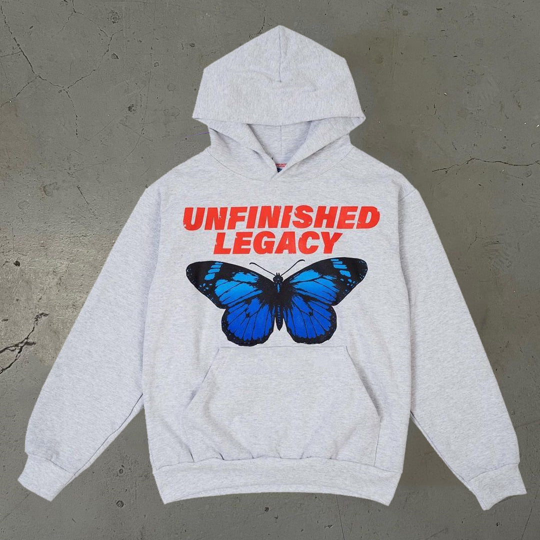 Casual Unfinishedlegacy Butterfly Print Long Sleeve Hoodie - boasready