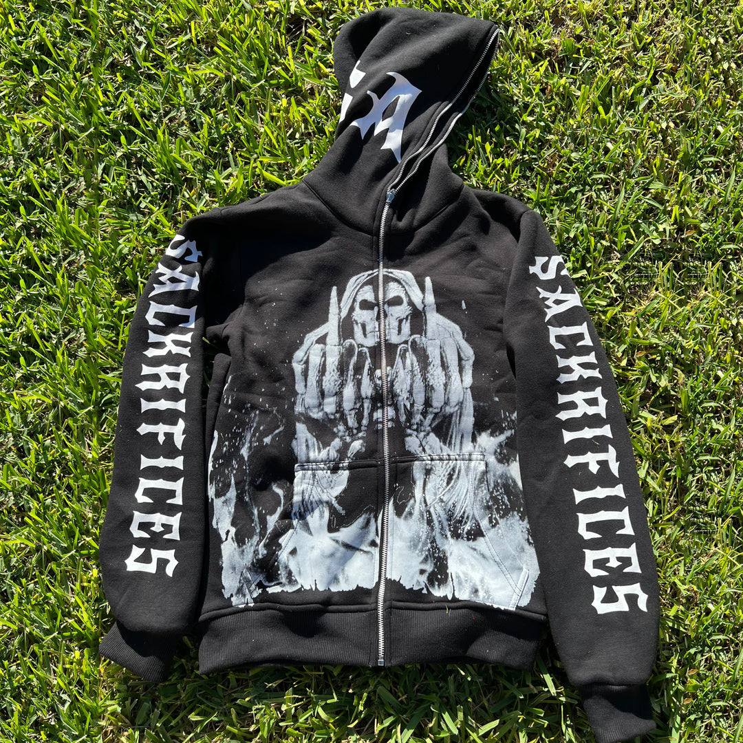 Casual Sackrifices Skull Print Full Zip Hoodie - boasready